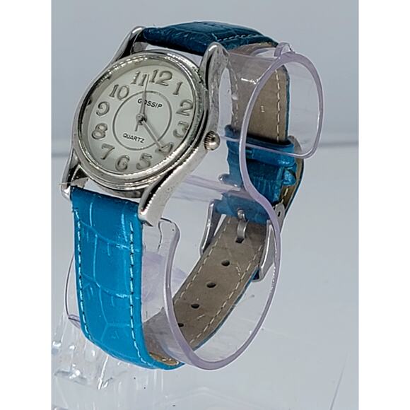 Gossip Quartz Womens Silver Tone Watch with White Dial and Blue Textured Leather main image 5